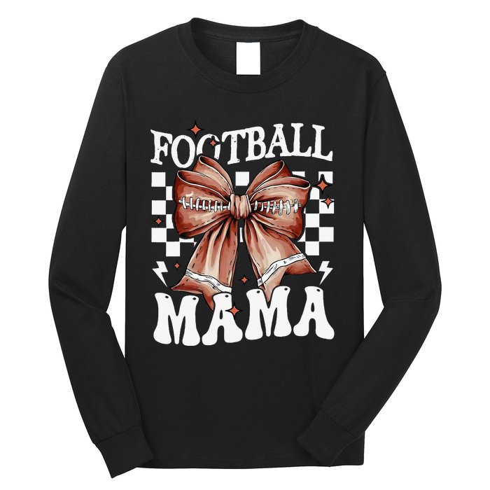 Coquette Bow American Football Mama Thanksgiving Autumn Fall Long Sleeve Shirt