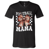 Coquette Bow American Football Mama Thanksgiving Autumn Fall V-Neck T-Shirt