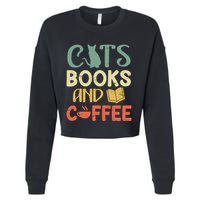 Cats Books And Coffee Cafe Coffee Drinker Cropped Pullover Crew