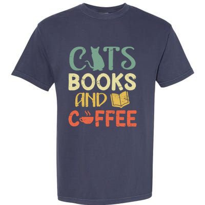 Cats Books And Coffee Cafe Coffee Drinker Garment-Dyed Heavyweight T-Shirt