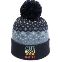 Cats Books And Coffee Cafe Coffee Drinker The Baniff Cuffed Pom Beanie