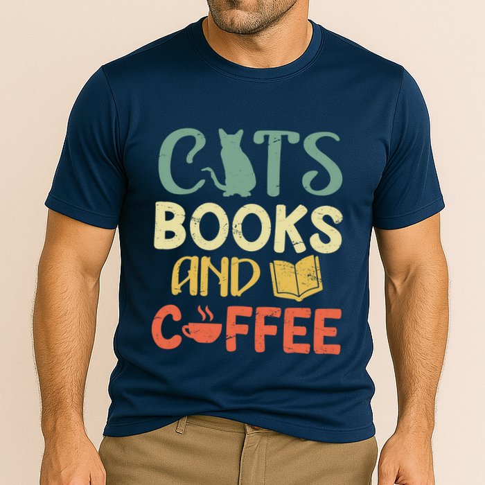 Cats Books And Coffee Cafe Coffee Drinker Cooling Performance Crew T-Shirt