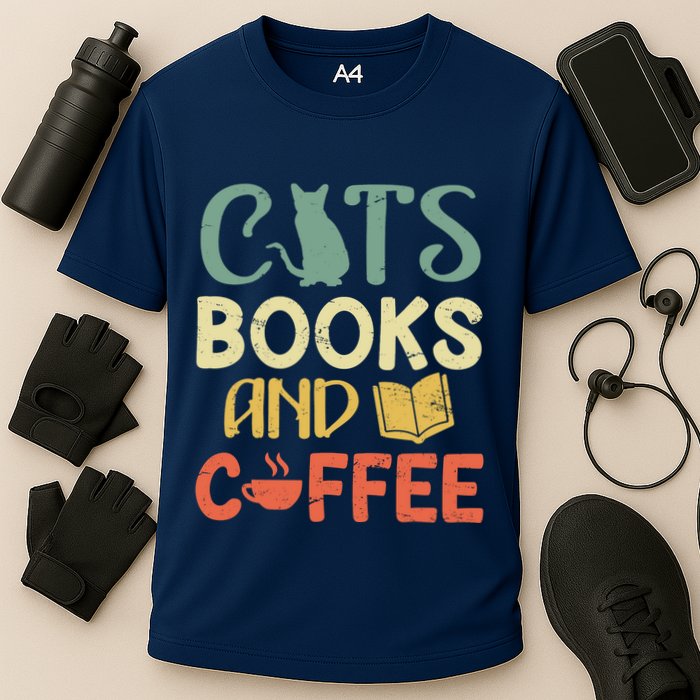 Cats Books And Coffee Cafe Coffee Drinker Cooling Performance Crew T-Shirt