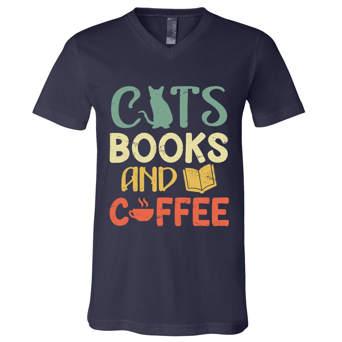 Cats Books And Coffee Cafe Coffee Drinker V-Neck T-Shirt