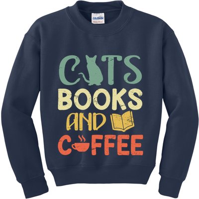 Cats Books And Coffee Cafe Coffee Drinker Kids Sweatshirt