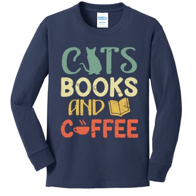 Cats Books And Coffee Cafe Coffee Drinker Kids Long Sleeve Shirt