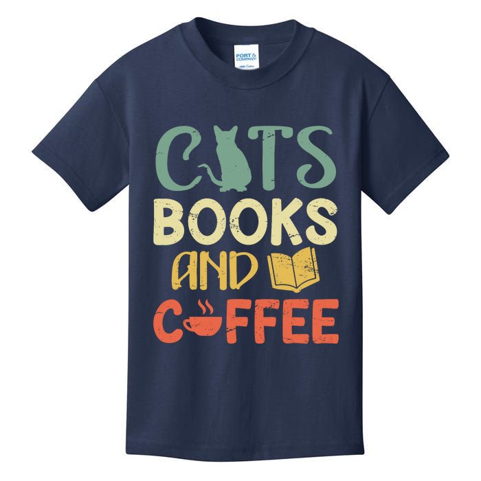 Cats Books And Coffee Cafe Coffee Drinker Kids T-Shirt