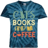 Cats Books And Coffee Cafe Coffee Drinker Kids Tie-Dye T-Shirt