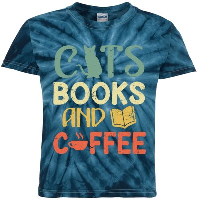 Cats Books And Coffee Cafe Coffee Drinker Kids Tie-Dye T-Shirt