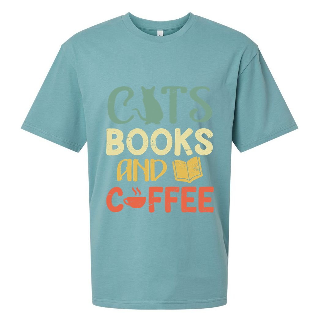 Cats Books And Coffee Cafe Coffee Drinker Sueded Cloud Jersey T-Shirt