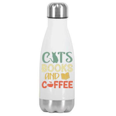 Cats Books And Coffee Cafe Coffee Drinker Stainless Steel Insulated Water Bottle