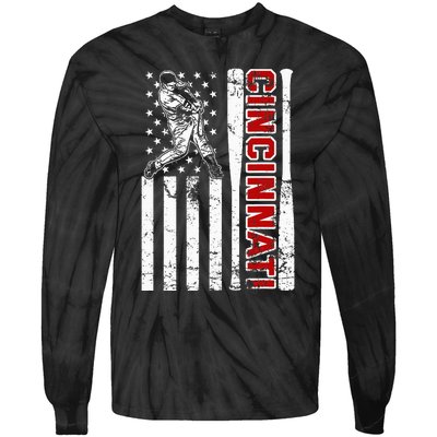 Cincinnati Baseball American Flag Tie-Dye Long Sleeve Shirt