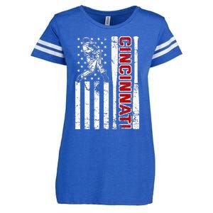 Cincinnati Baseball American Flag Enza Ladies Jersey Football T-Shirt