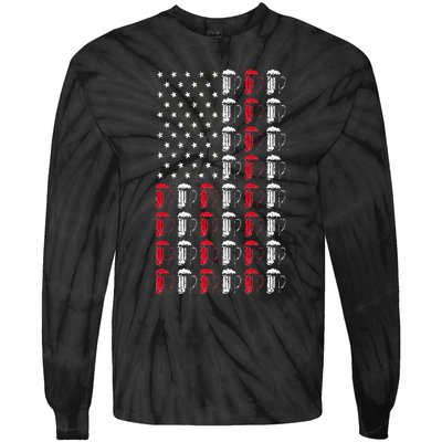 Craft Beer American Flag Patriotic 4th Of July Booze Brewer Tie-Dye Long Sleeve Shirt