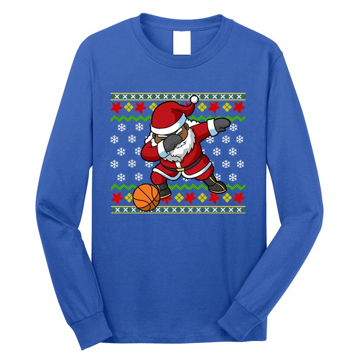 Christmas Black African American Santa Claus Basketball Great Gift Long Sleeve Shirt