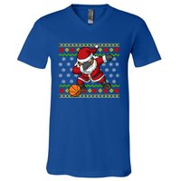 Christmas Black African American Santa Claus Basketball Great Gift V-Neck T-Shirt