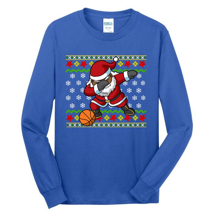 Christmas Black African American Santa Claus Basketball Great Gift Tall Long Sleeve T-Shirt