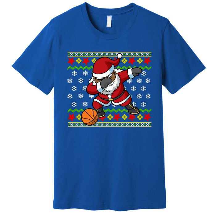 Christmas Black African American Santa Claus Basketball Great Gift Premium T-Shirt