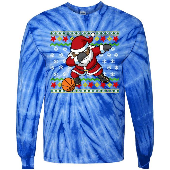 Christmas Black African American Santa Claus Basketball Great Gift Tie-Dye Long Sleeve Shirt