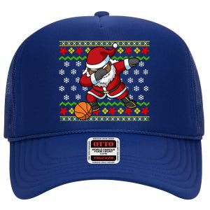 Christmas Black African American Santa Claus Basketball Great Gift High Crown Mesh Back Trucker Hat