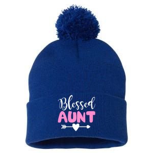 Cute Blessed Aunt Auntie Gift Funny Aun Gift Pom Pom 12in Knit Beanie