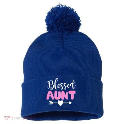 Cute Blessed Aunt Auntie Gift Funny Aun Gift Pom Pom 12in Knit Beanie