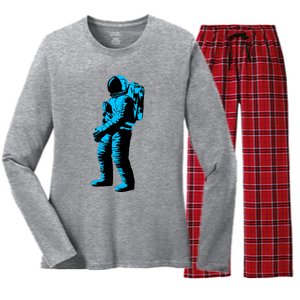 Cool Blue Astronaut Women's Long Sleeve Flannel Pajama Set 