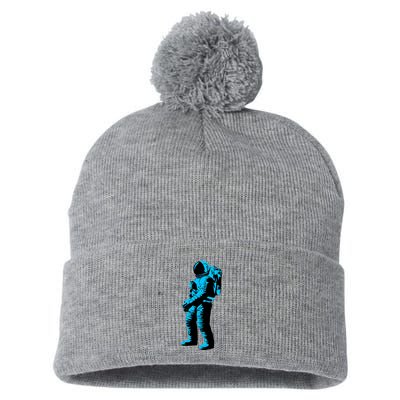 Cool Blue Astronaut Pom Pom 12in Knit Beanie