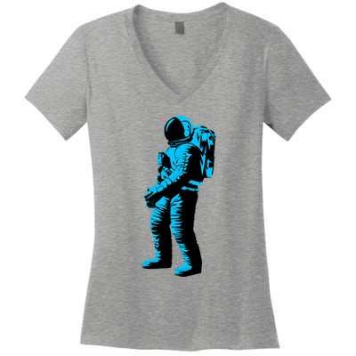 Cool Blue Astronaut Women's V-Neck T-Shirt