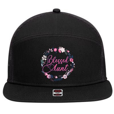 Cute Blessed Aunt New Aunty Auntie Sister Flower Gift 7 Panel Mesh Trucker Snapback Hat