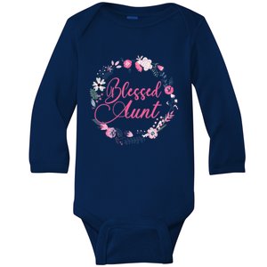 Cute Blessed Aunt New Aunty Auntie Sister Flower Gift Baby Long Sleeve Bodysuit