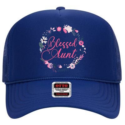 Cute Blessed Aunt New Aunty Auntie Sister Flower Gift High Crown Mesh Back Trucker Hat