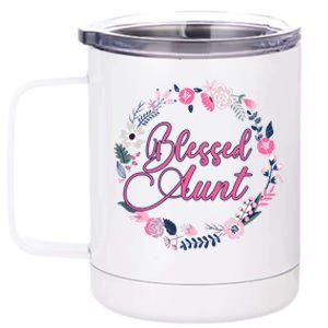 Cute Blessed Aunt New Aunty Auntie Sister Flower Gift 12 oz Stainless Steel Tumbler Cup