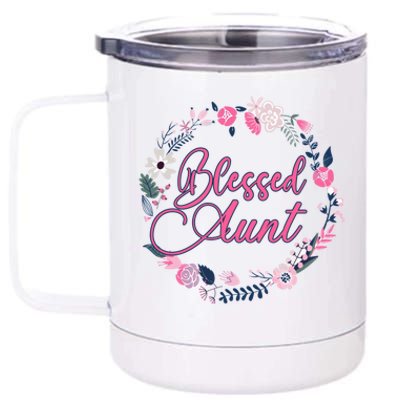 Cute Blessed Aunt New Aunty Auntie Sister Flower Gift 12 oz Stainless Steel Tumbler Cup