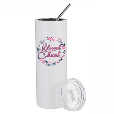 Cute Blessed Aunt New Aunty Auntie Sister Flower Gift Stainless Steel Tumbler