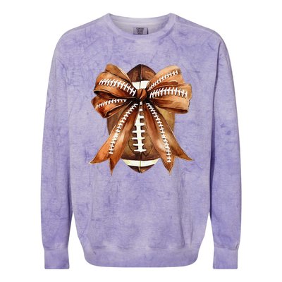 Coquette Bow American Football Game Day Thanksgiving Autumn Colorblast Crewneck Sweatshirt