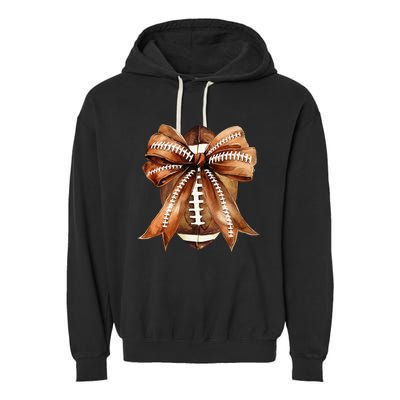 Coquette Bow American Football Game Day Thanksgiving Autumn Garment-Dyed Fleece Hoodie