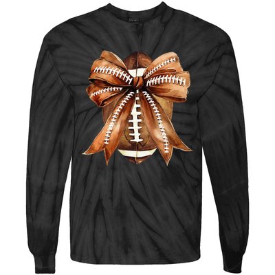 Coquette Bow American Football Game Day Thanksgiving Autumn Tie-Dye Long Sleeve Shirt