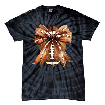 Coquette Bow American Football Game Day Thanksgiving Autumn Tie-Dye T-Shirt