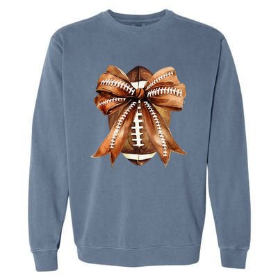 Coquette Bow American Football Game Day Thanksgiving Autumn Garment-Dyed Sweatshirt