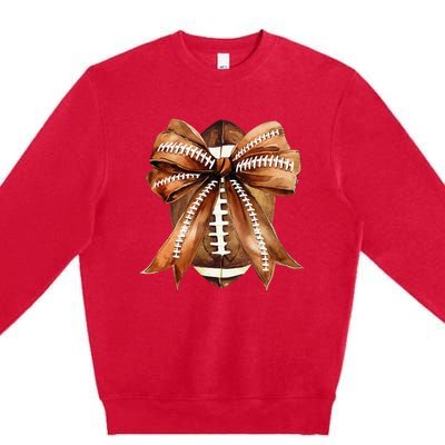 Coquette Bow American Football Game Day Thanksgiving Autumn Premium Crewneck Sweatshirt