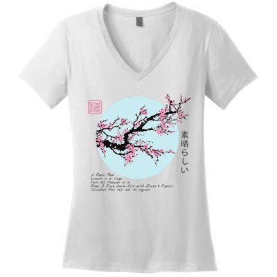 Cherry Blossom Aesthetic Japanese Harajuku Women's V-Neck T-Shirt