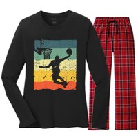 Cool Basketball Art For Men Women Vintage Basketball Player Women's Long Sleeve Flannel Pajama Set 