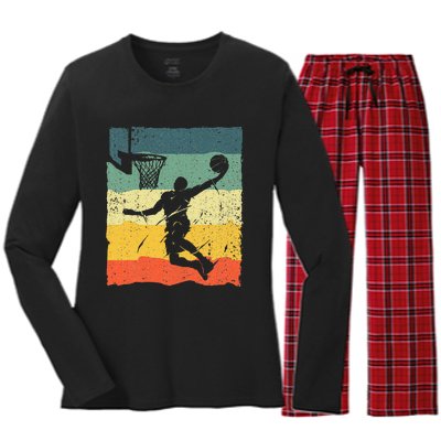 Cool Basketball Art For Men Women Vintage Basketball Player Women's Long Sleeve Flannel Pajama Set 