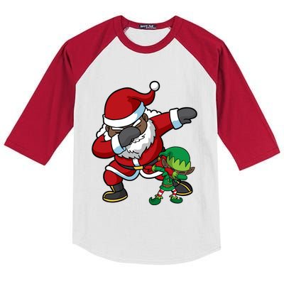 Christmas Black African American Dabbing Santa Claus Dab Gift Kids Colorblock Raglan Jersey