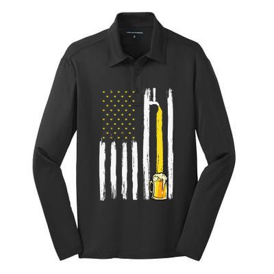 Craft Beer American Flag USA 4th Of July Brewery America Silk Touch Performance Long Sleeve Polo