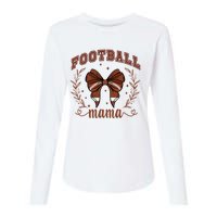 Coquette Bow American Football Mama Thanksgiving Autumn Fall Womens Cotton Relaxed Long Sleeve T-Shirt