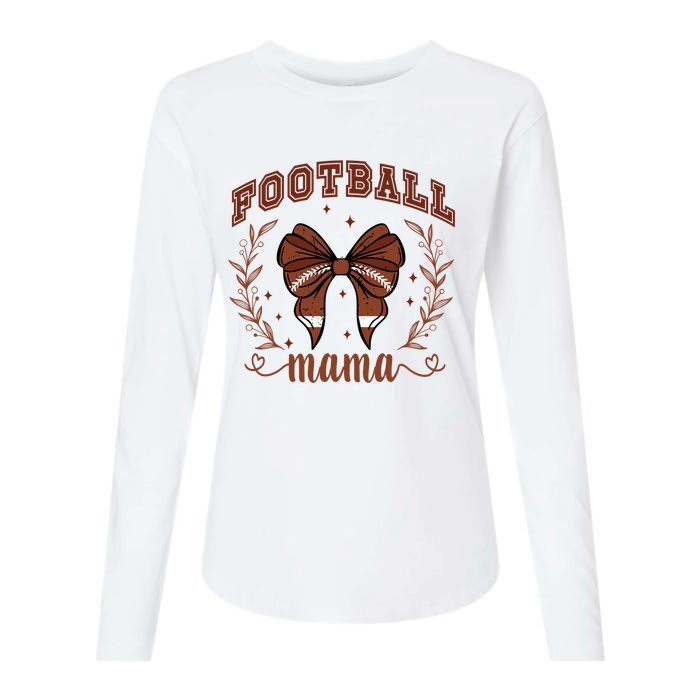 Coquette Bow American Football Mama Thanksgiving Autumn Fall Womens Cotton Relaxed Long Sleeve T-Shirt