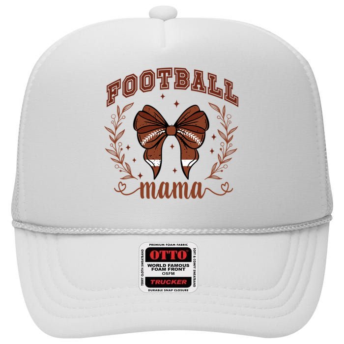 Coquette Bow American Football Mama Thanksgiving Autumn Fall High Crown Mesh Back Trucker Hat