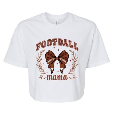 Coquette Bow American Football Mama Thanksgiving Autumn Fall Bella+Canvas Jersey Crop Tee